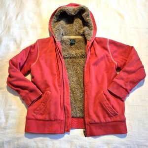 Mini Boden boys 9-10 years redish orange fuzzy line hoodie, GUC for age